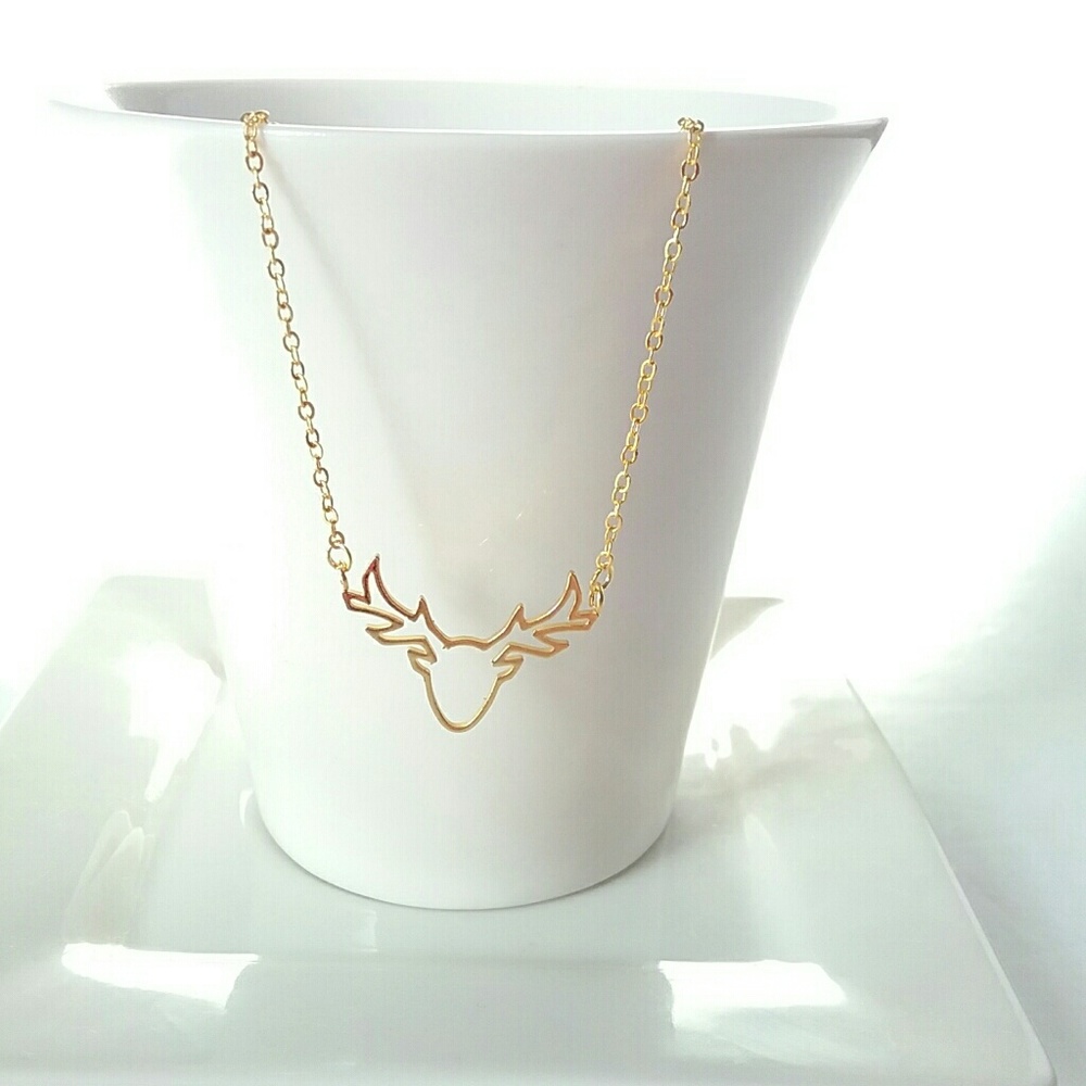 Gold Simple Reindeer Necklace - Picture 2 of 8